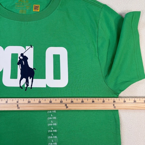 NEW Polo Ralph Lauren Logo T-Shirt Youth L 14-16 Green Big Pony Logo Cotton FLAW - Picture 9 of 16